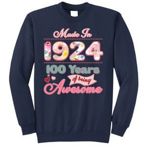 Pink Floral Made In 1924 100 Years Of Being Awesome Birthday Sweatshirt