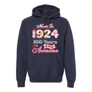 Pink Floral Made In 1924 100 Years Of Being Awesome Birthday Premium Hoodie