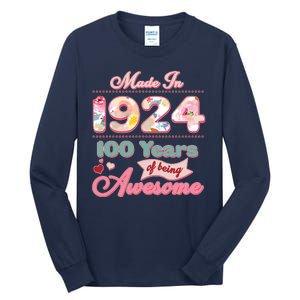 Pink Floral Made In 1924 100 Years Of Being Awesome Birthday Tall Long Sleeve T-Shirt