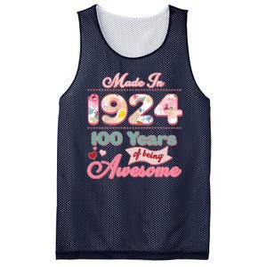 Pink Floral Made In 1924 100 Years Of Being Awesome Birthday Mesh Reversible Basketball Jersey Tank