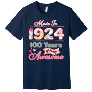 Pink Floral Made In 1924 100 Years Of Being Awesome Birthday Premium T-Shirt