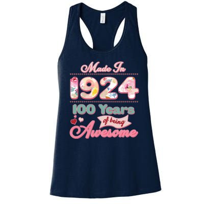 Pink Floral Made In 1924 100 Years Of Being Awesome Birthday Women's Racerback Tank