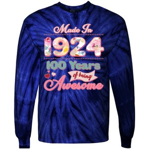 Pink Floral Made In 1924 100 Years Of Being Awesome Birthday Tie-Dye Long Sleeve Shirt