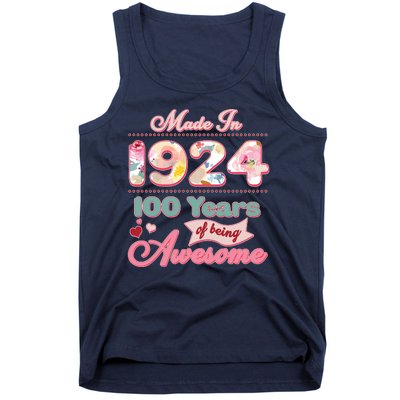 Pink Floral Made In 1924 100 Years Of Being Awesome Birthday Tank Top