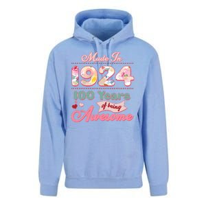 Pink Floral Made In 1924 100 Years Of Being Awesome Birthday Unisex Surf Hoodie