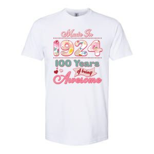 Pink Floral Made In 1924 100 Years Of Being Awesome Birthday Softstyle CVC T-Shirt