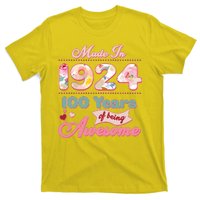 Pink Floral Made In 1924 100 Years Of Being Awesome Birthday T-Shirt