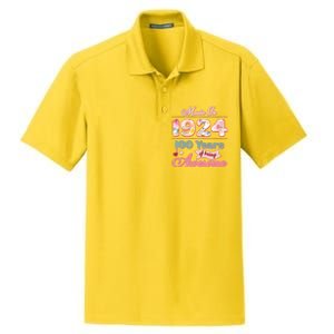 Pink Floral Made In 1924 100 Years Of Being Awesome Birthday Dry Zone Grid Polo