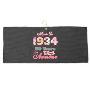 Pink Floral Made In 1934 90 Years Of Being Awesome Birthday Large Microfiber Waffle Golf Towel