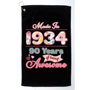 Pink Floral Made In 1934 90 Years Of Being Awesome Birthday Platinum Collection Golf Towel