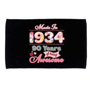 Pink Floral Made In 1934 90 Years Of Being Awesome Birthday Microfiber Hand Towel