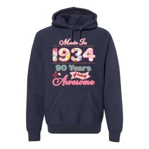 Pink Floral Made In 1934 90 Years Of Being Awesome Birthday Premium Hoodie