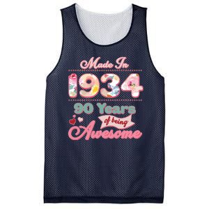 Pink Floral Made In 1934 90 Years Of Being Awesome Birthday Mesh Reversible Basketball Jersey Tank