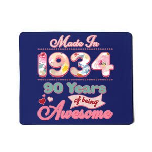 Pink Floral Made In 1934 90 Years Of Being Awesome Birthday Mousepad