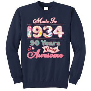 Pink Floral Made In 1934 90 Years Of Being Awesome Birthday Tall Sweatshirt