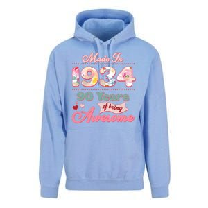 Pink Floral Made In 1934 90 Years Of Being Awesome Birthday Unisex Surf Hoodie