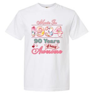 Pink Floral Made In 1934 90 Years Of Being Awesome Birthday Garment-Dyed Heavyweight T-Shirt