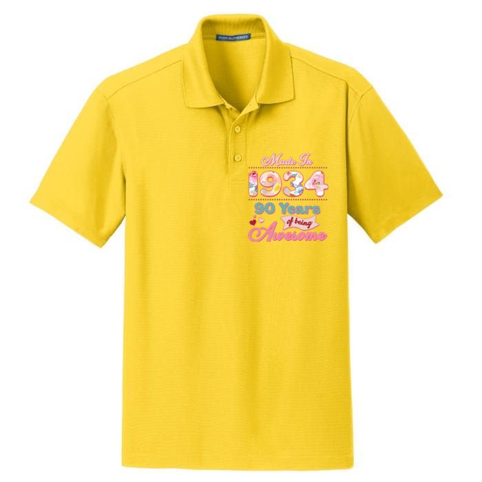 Pink Floral Made In 1934 90 Years Of Being Awesome Birthday Dry Zone Grid Polo