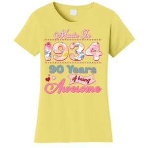 Pink Floral Made In 1934 90 Years Of Being Awesome Birthday Women's T-Shirt