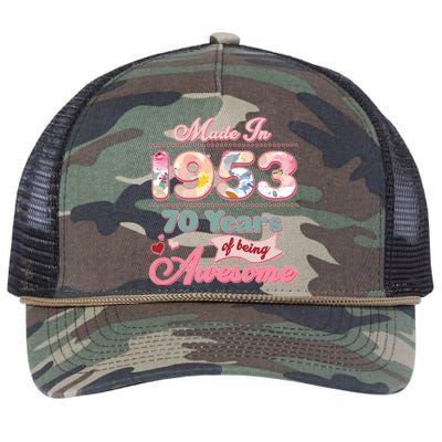 Pink Floral Made In 1953 70 Years Of Being Awesome Birthday Retro Rope Trucker Hat Cap