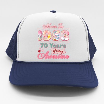 Pink Floral Made In 1953 70 Years Of Being Awesome Birthday Trucker Hat