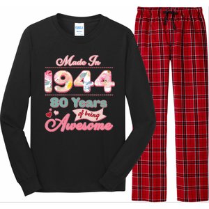 Pink Floral Made In 1944 80 Years Of Being Awesome Birthday Long Sleeve Pajama Set