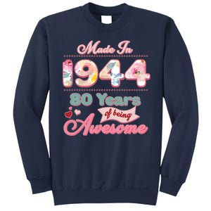 Pink Floral Made In 1944 80 Years Of Being Awesome Birthday Sweatshirt