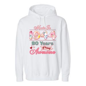 Pink Floral Made In 1944 80 Years Of Being Awesome Birthday Garment-Dyed Fleece Hoodie