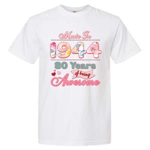 Pink Floral Made In 1944 80 Years Of Being Awesome Birthday Garment-Dyed Heavyweight T-Shirt