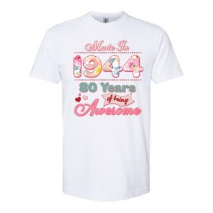 Pink Floral Made In 1944 80 Years Of Being Awesome Birthday Softstyle CVC T-Shirt