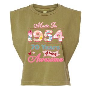 Pink Floral Made In 1954 70 Years Of Being Awesome Birthday Garment-Dyed Women's Muscle Tee