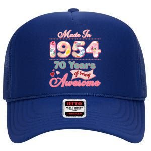 Pink Floral Made In 1954 70 Years Of Being Awesome Birthday High Crown Mesh Back Trucker Hat