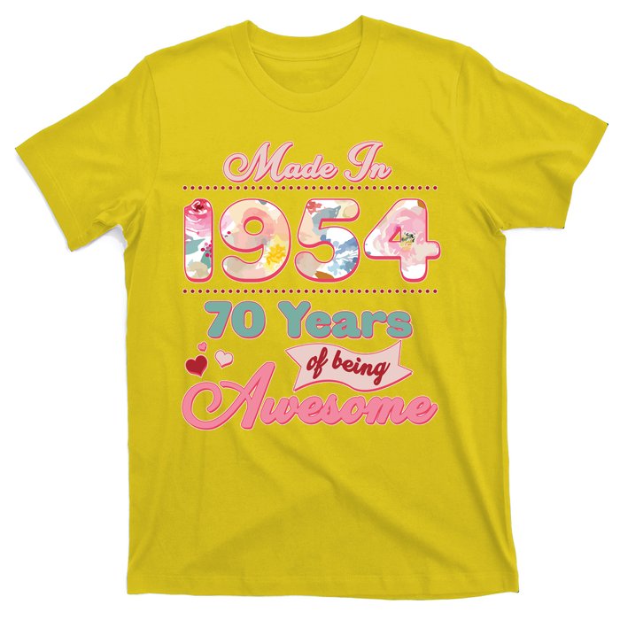 Pink Floral Made In 1954 70 Years Of Being Awesome Birthday T-Shirt