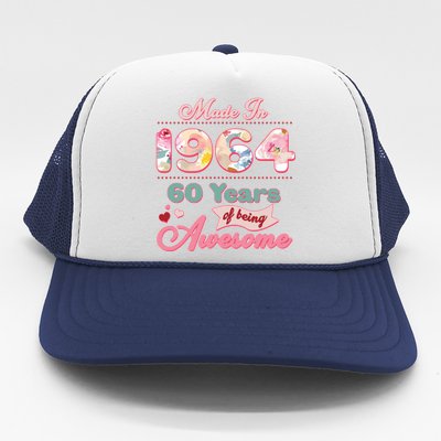 Pink Floral Made In 1964 60 Years Of Being Awesome Birthday Trucker Hat