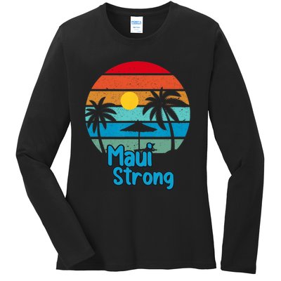 Pray For Maui Hawaii Strong Vintage Design Ladies Long Sleeve Shirt