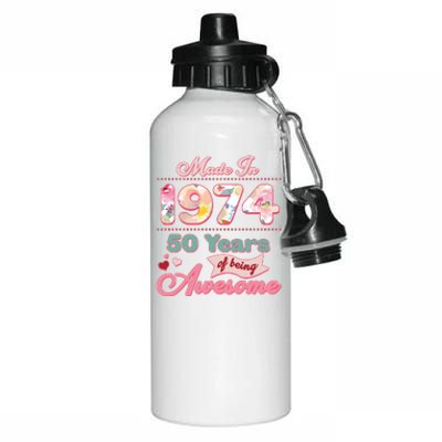 Pink Floral Made In 1974 50 Years Of Being Awesome Birthday Aluminum Water Bottle