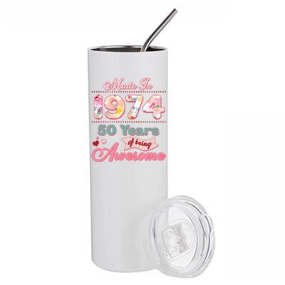 Pink Floral Made In 1974 50 Years Of Being Awesome Birthday Stainless Steel Tumbler