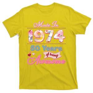 Pink Floral Made In 1974 50 Years Of Being Awesome Birthday T-Shirt