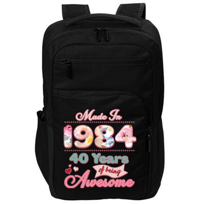 Pink Floral Made In 1984 40 Years Of Being Awesome Birthday Impact Tech Backpack