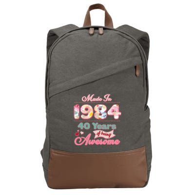 Pink Floral Made In 1984 40 Years Of Being Awesome Birthday Cotton Canvas Backpack