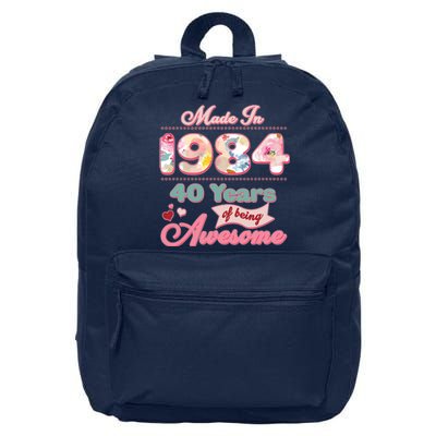 Pink Floral Made In 1984 40 Years Of Being Awesome Birthday 16 in Basic Backpack