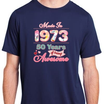 Pink Floral Made In 1973 50 Years Of Being Awesome Birthday Adult ChromaSoft Performance T-Shirt