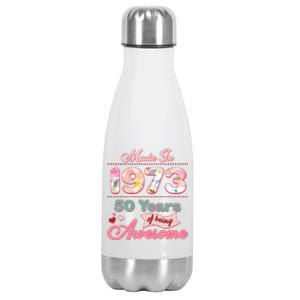 Pink Floral Made In 1973 50 Years Of Being Awesome Birthday Stainless Steel Insulated Water Bottle