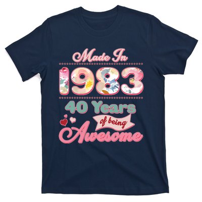 Pink Floral Made In 1983 40 Years Of Being Awesome Birthday T-Shirt