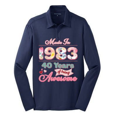 Pink Floral Made In 1983 40 Years Of Being Awesome Birthday Silk Touch Performance Long Sleeve Polo