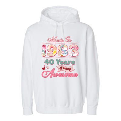 Pink Floral Made In 1983 40 Years Of Being Awesome Birthday Garment-Dyed Fleece Hoodie