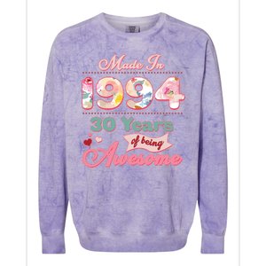 Pink Floral Made In 1994 30 Years Of Being Awesome Birthday Colorblast Crewneck Sweatshirt