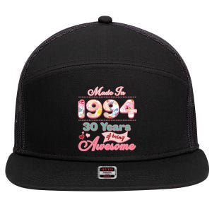 Pink Floral Made In 1994 30 Years Of Being Awesome Birthday 7 Panel Mesh Trucker Snapback Hat