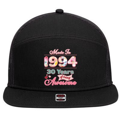 Pink Floral Made In 1994 30 Years Of Being Awesome Birthday 7 Panel Mesh Trucker Snapback Hat