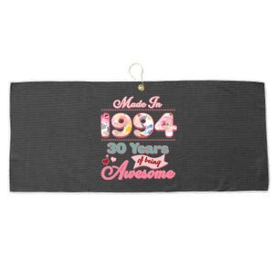 Pink Floral Made In 1994 30 Years Of Being Awesome Birthday Large Microfiber Waffle Golf Towel